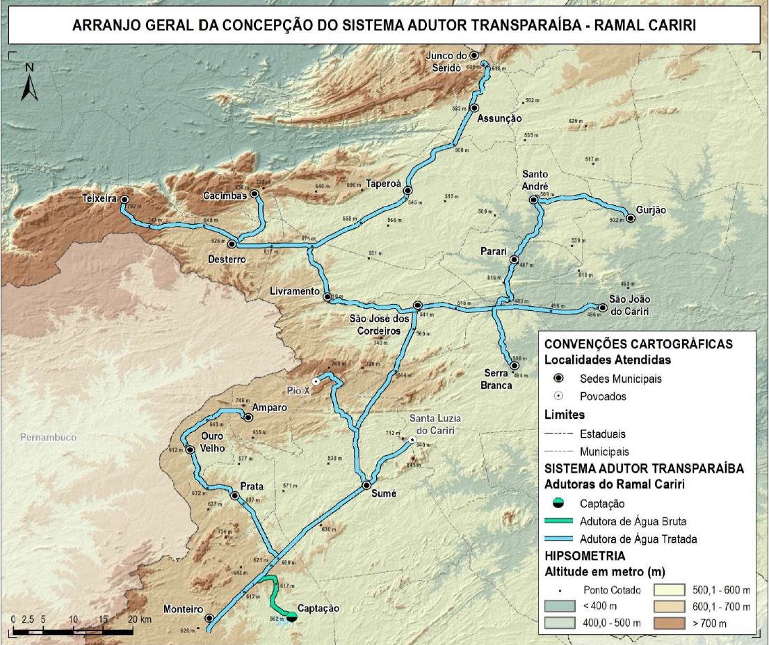 Mapa do arranjo geral do Sistema Adutor Transparaiba - Ramal Cariri
