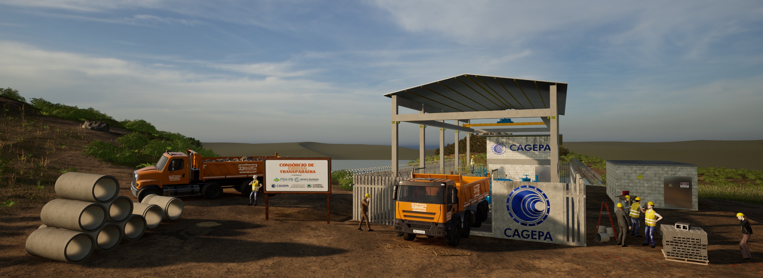 Render 3D frontal da EEAT - Estacao Elevatoria de Agua Tratada