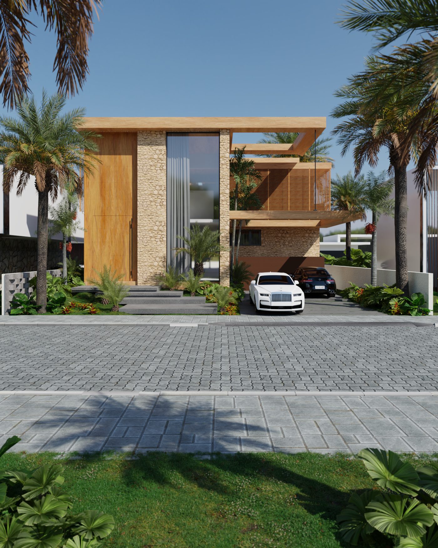 Residencia de alto padrao - Fachada render 3D