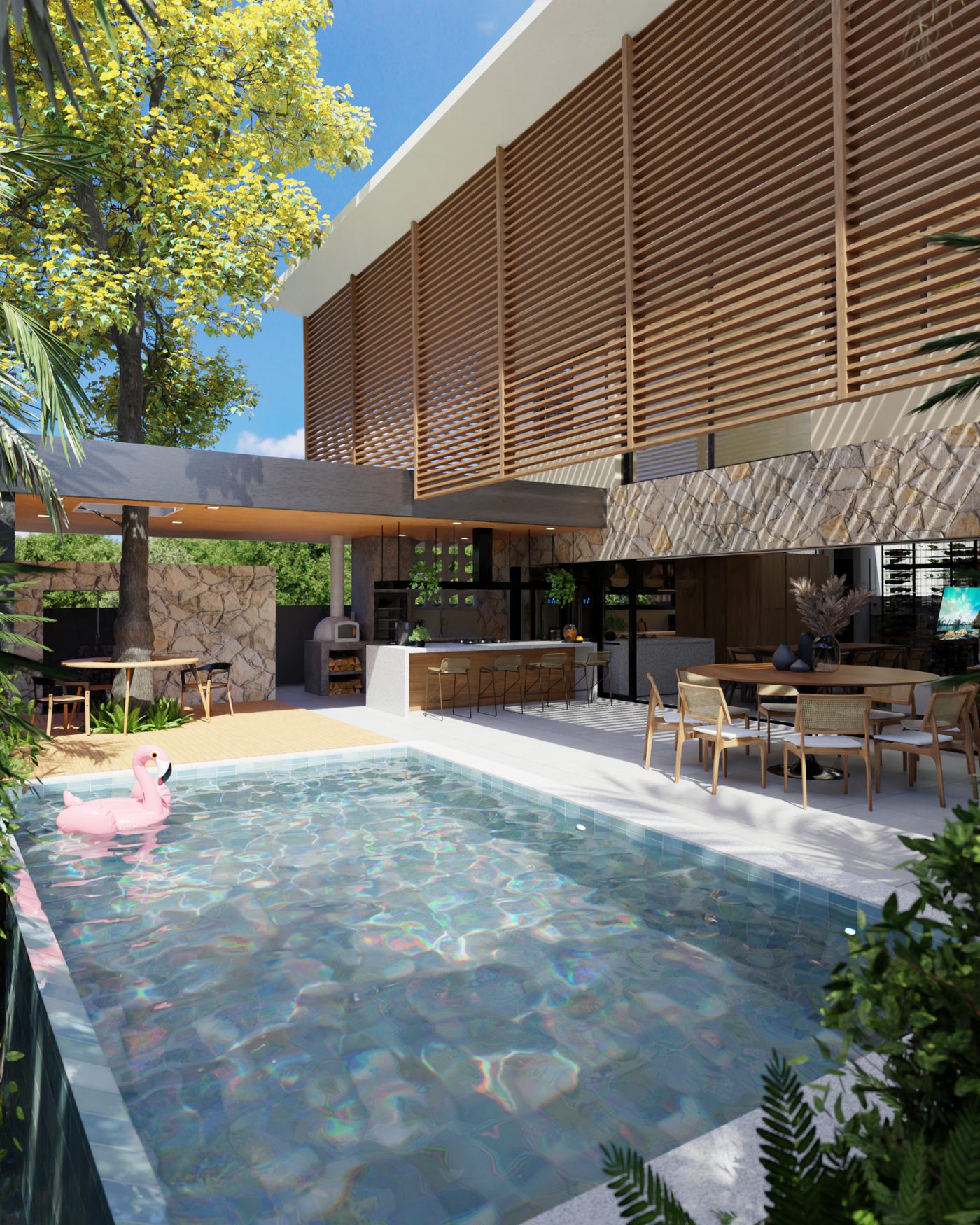 Residencia de alto padrao - Area gourmet render 3D