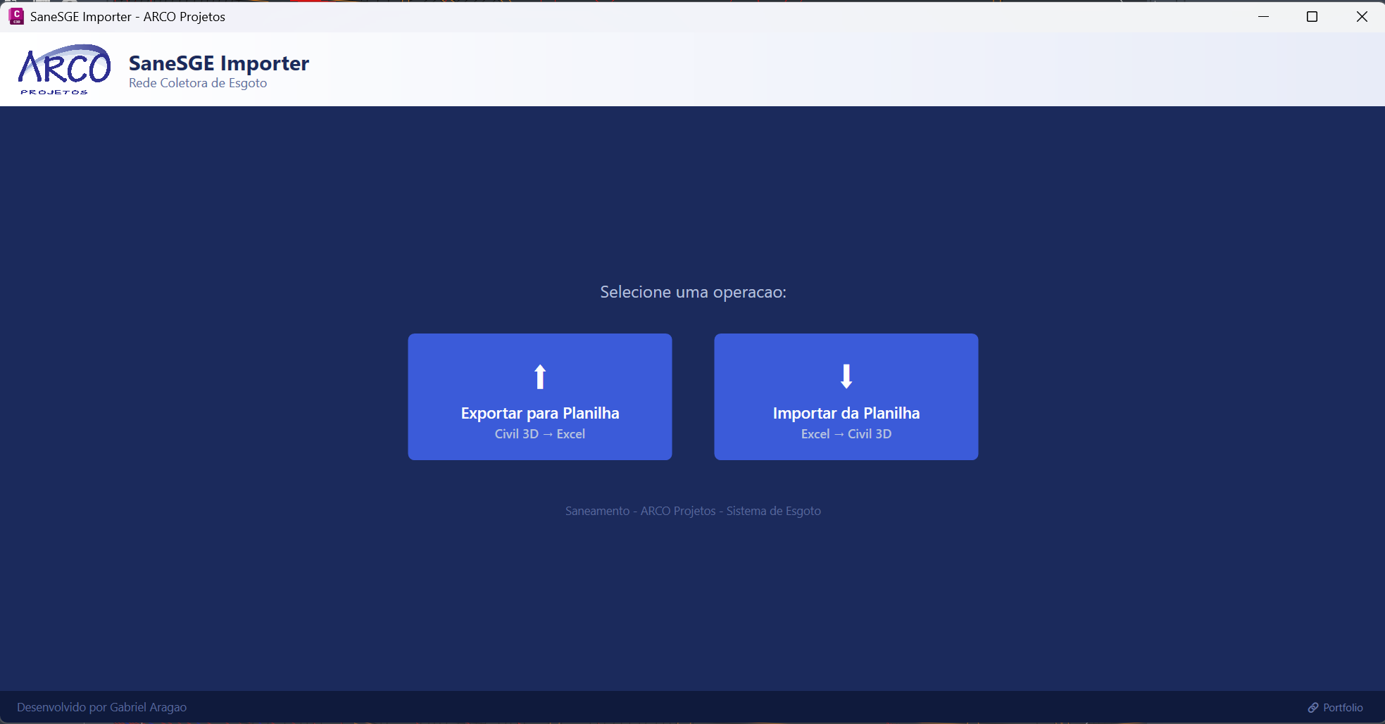 SaneSGE Importer - Tela principal
