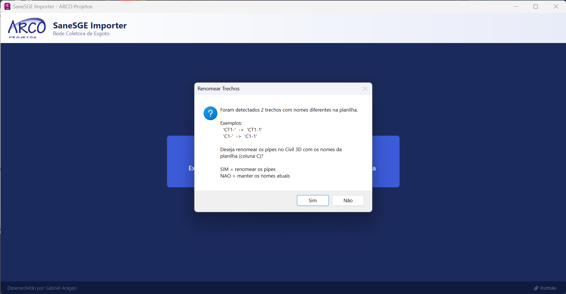 SaneSGE Importer - Renomear trechos